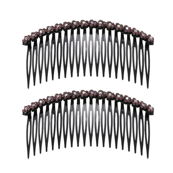 2pcs Simple Hair Side Combs Hair Combs Plum Flower Rhinestone Headdress Hair Clip Comb for Women Wedding Decoration (Purple)