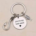 thumbnail image 1 of 2pcs Simple Stainless Steel You're My Best Catch Letters Fish Fishhook Pendant Keychain for Women Men Punk Keyring, 1 of 5