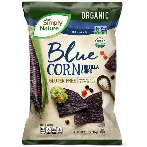 2pcs Simply Nature Organic Blue Corn Tortilla Chips, 8.25 oz (234g) | Gluten-, Non-GMO, No Artificial Flavors or Colors
