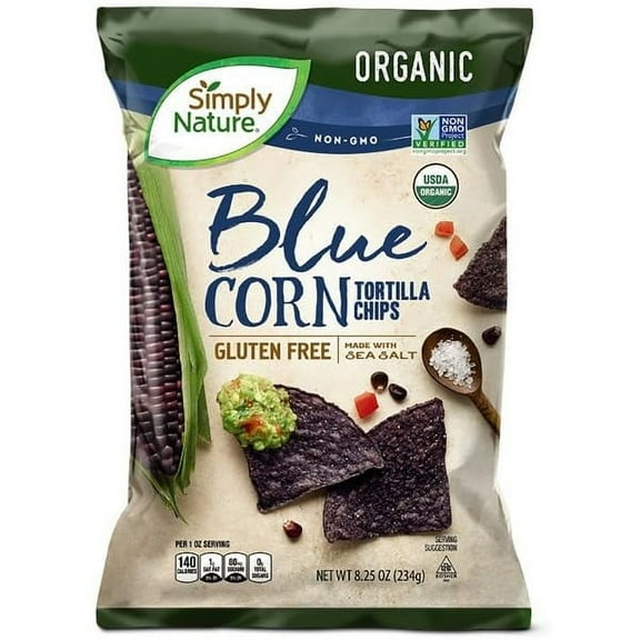2pcs Simply Nature Organic Blue Corn Tortilla Chips, 8.25 oz (234g) | Gluten-, Non-GMO, No Artificial Flavors or Colors