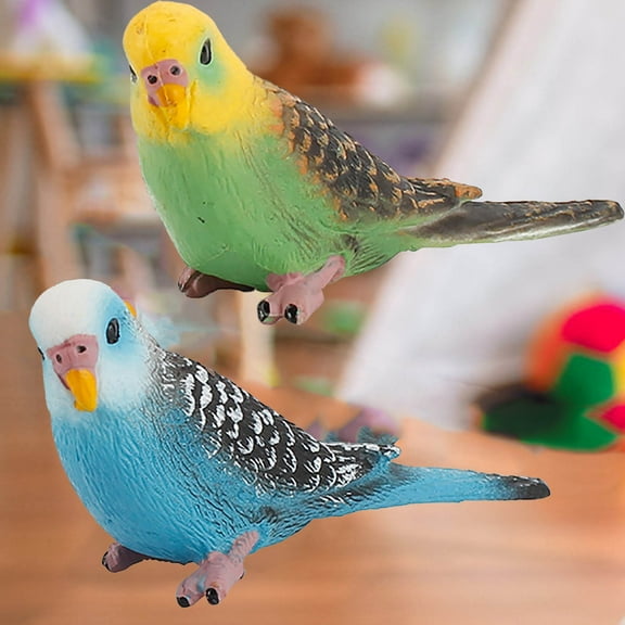 2pcs Simulation Birds Figrines Plastic Parakeets Statue Model Wildlife Garden Decoration,Hand Painted Figurine (Green + Blue) - 1.2*2.3 inch