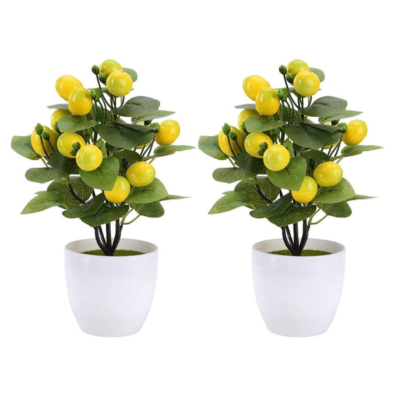 UKCOCO 2Pcs Plastic Simulation Potted Plant Yellow Mini Bookshelf Decorative Fake Small Bonsai for Home