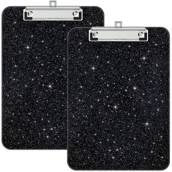 2pcs Sleek Black Glitter Plastic Clipboard, Low Profile Gold Clip, A4 Size for Students