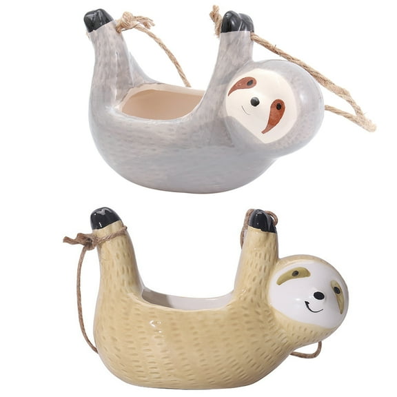 Set of 2 Sloth Ceramic Hanging , Wall Mounted Decorative Flower Pots for Indoor and Outdoor Plants