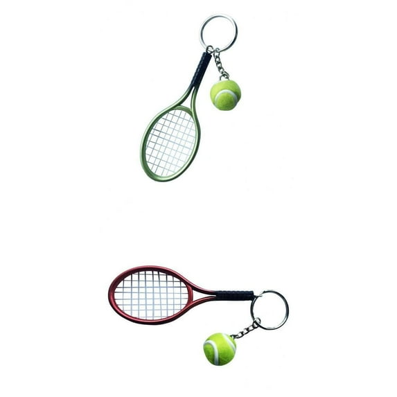 2pcs Small Creative Tennis Ball Racket Pendant Key Chain Key Bag Ornament