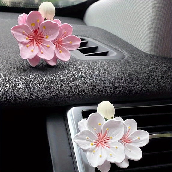 2pcs Small Peach Flower Car Air Outlet Perfume Decoration Car Accessories For Women Men (Pink White)