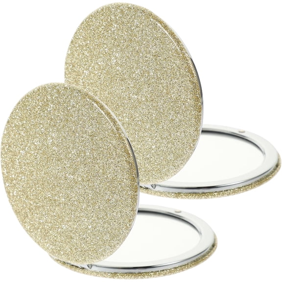 2pcs Small Round Foldable LED Makeup Mirror, PU Leather Travel Mirror Set