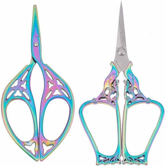 2pcs Small Sewing Embroidery Scissors Detail Shears Vintage Tip Scissor Stainless Steel Scissors for Cutting Fabric Craft Knitting Threading Needlework Artwork Handicraft DIY Tool