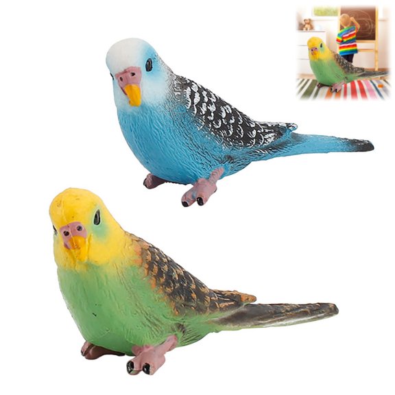 2pcs Small Simulation Parrot Figurines Realistic Bird Model Mini Cute Fake Animals for Creative Desktop Decoration Craft in Green and Blue for Home and Office Display