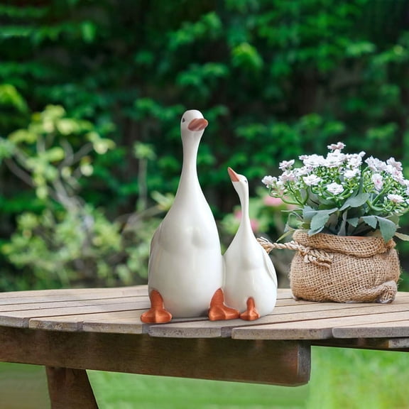 2pcs Small White Goose Figures, Simulation Mother and Child Duck, Funny Goose Lovers Sculpture for Home Office Patio Lawn Yard Ornaments (S)