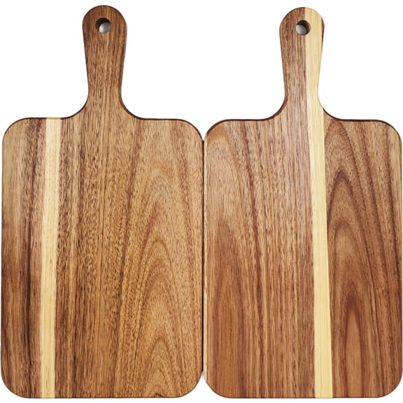 2pcs Small Wood Board With Handle 13.7''x7'' Chopping Charcuterie Serving For Cheese Bread Meat Vegetables & Fruits (2 Pack Rectangular)