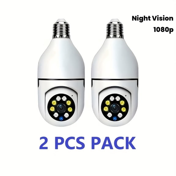 2pcs Smart HD WiFi Light Bulb Security Cameras, 360 Panoramic View, 1080P Full Color Night Vision, Indoor Use with Motion Detection Alerts, Two-Way Talk via App Remote, Protect Your Home