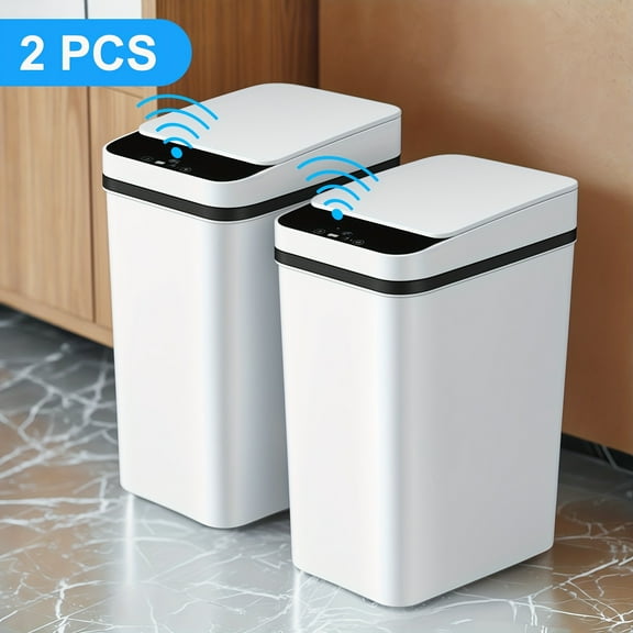 2pcs Smart Motion Sensor Trash Cans - 4.2 Gallon & 2.6 Gallon, Touchless Automatic Garbage Bins with Odor-Sealing Lids, Sleek White