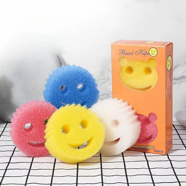  1 Pieces of Smiley Magic Sponge Scrub Sponges Tableware  Scrubbers Car Cup Cleaning Strong Decontamination Scouring Pad Loofah Type  Kitchen Cleaning Sponges Non-Scratch for Dish : Health & Household