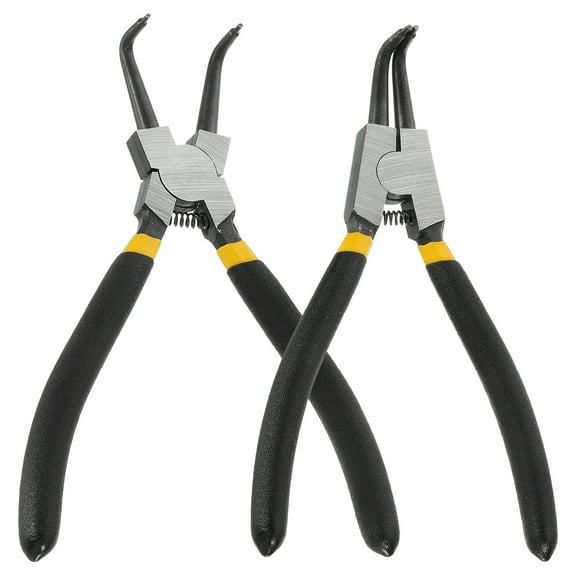 2pcs Snap Ring Plier Kit 7" Internal & External Circlip Pliers with 0.08" Bent Jaw Tip for Ring Remove Retaining Pliers, Black