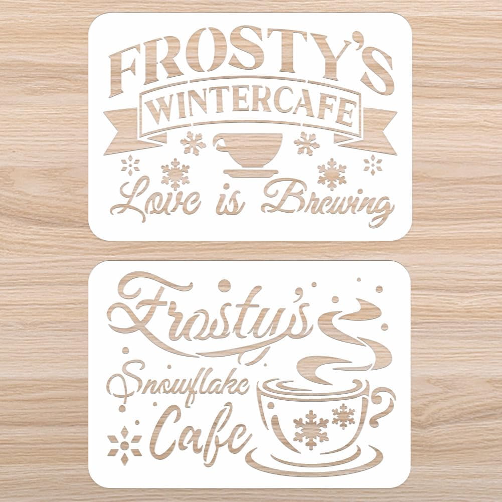 2pcs Snowflake Cafe Stencils A4 Size Coffee Cup Drawing Templates for
