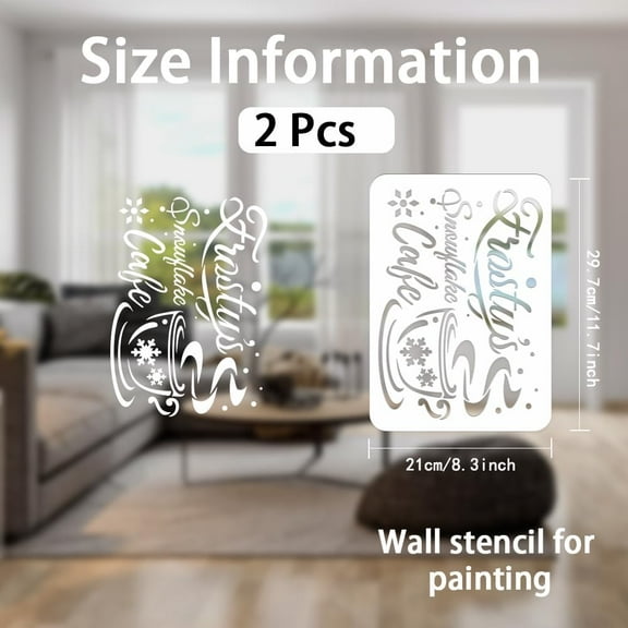 2pcs Snowflake Cafe Stencils - A4 Size Coffee Cup Drawing Templates for Farmhouse Kitchen Decor