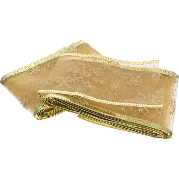 2pcs Snowflake Gold Ribbon Roll for Wrapping and Decorating