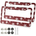 thumbnail image 1 of 2pcs Snowflakes on A Buffalo Plaid License Plate Frame for Car Accessories Rustproof License Plate Cover with Screws for US Vehicles 12x6 Inch（683） Home Decor, 1 of 7