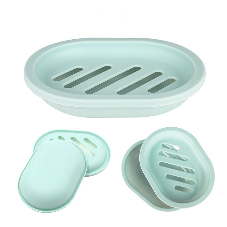 Plastic Soap Dish Holder Draining Tray Plate Storage Bathroom