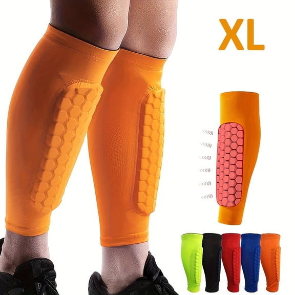 2pcs Soccer Shin Guard Calf Pad for Youth & Adult, Shin Compression Sleeve with Honeycomb Pad, Support Protector for Shin Splint Baseball Boxing Kickboxing MTB, Lightweight