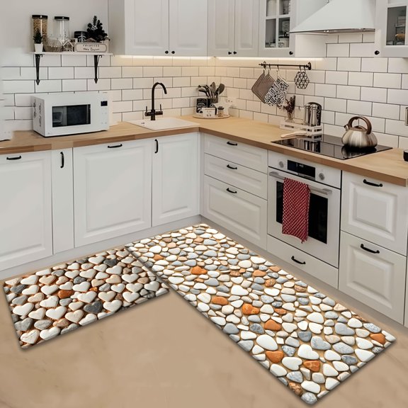 2pcs Soft Plush Mat Suitable for Yoga - Marble Pattern Non-Slip Mat, Machine Washable & Colorfast, Plush Covering Suitable for Living Room, Bedroom, Kitchen, Yoga Studio - Modern Neutral Design