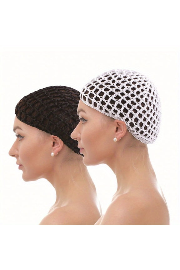 [2pcs Soft Rayon Snood] 2pcs Women Lady Soft Rayon Snood Hair Net Sleeping Bun Crochet Knit Hat Cap Hairnet-One Size Fit MostBlack White