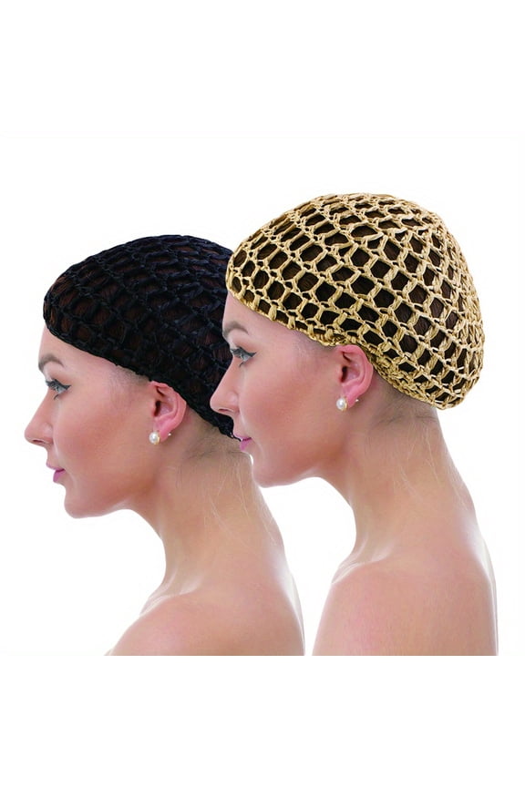 [2pcs Soft Rayon Snood] 2pcs Women Lady Soft Rayon Snood Hair Net Sleeping Bun Crochet Knit Hat Cap Hairnet-One Size Fit MostBlack/khaki