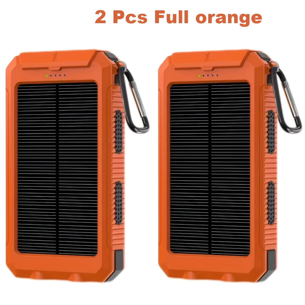 2pcs Solar Charger 20000mAh, Portable Dual USB Output Solar Charging Panel, Fast Charging External Battery Pack, Built-in LED Flashlight Emergency Model for Hiking. (Pack of 2), Solar Battery