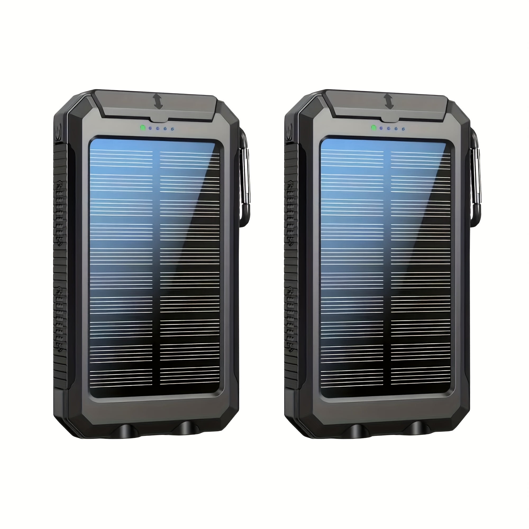 2pcs Solar Charger 20000mAh, Portable Dual USB Output Solar Charging Panel, Fast Charging External Battery Pack, Built-in LED Flashlight Emergency Model for Hiking. (Pack of 2), Solar Battery
