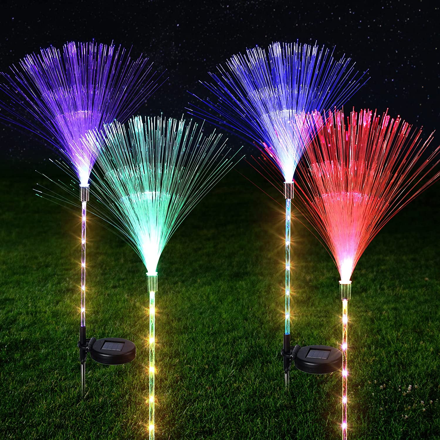 2pcs Solar Fiber Optic Lights Outdoor Waterproof led Patio Garden Lawn ...