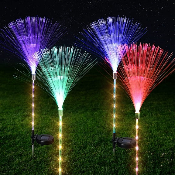2pcs Solar Fiber Optic Lights Outdoor Waterproof led Patio Garden Lawn decoration Landscape decoration ground plug lights