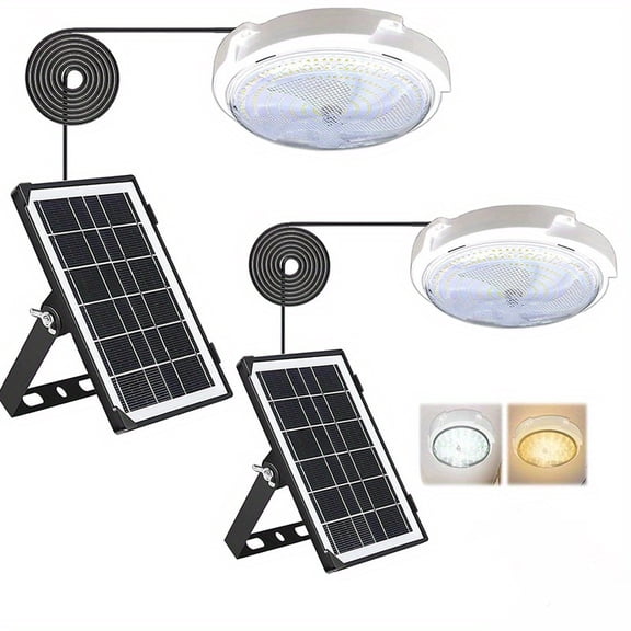 2pcs Solar Indoor Lights for Home, Solar Powered Ceiling Light Indoor Light with Remote and Timer for Barn Shed Garage