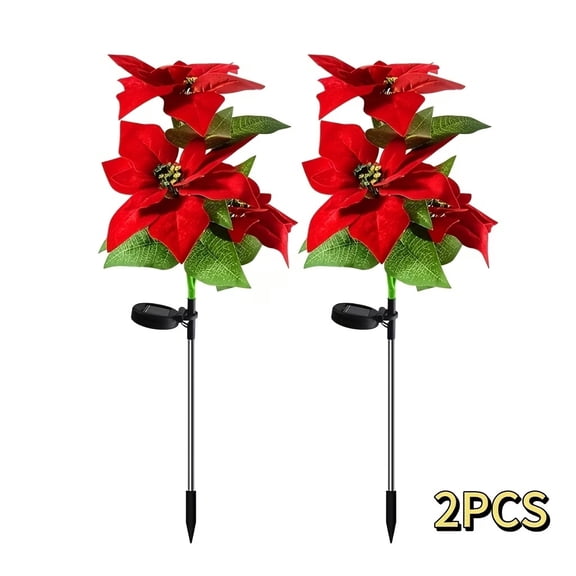 2pcs Solar-Powered Fuchsia Christmas Light Posts - Outdoor Garden & Party Decoration Lights