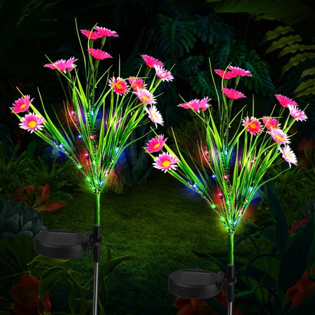 2pcs Solar Stake Lights Outdoor, EEEkit Waterproof LED Wild Flower Lights Solar Path Decorative Lighting for Patio Lawn Garden Yard Backyard Landscape, Pink