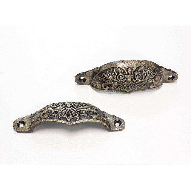2pcs Solid Cast Iron Vintage Cup Pull, 3 15/16 Inch, Antique Brass