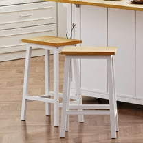 2pcs Solid Wood Counter Bar Stools, 25.6" Tall, White, Design With Footrest Chairs, Stools Of 2, White Footrests, Luxury Table Seating