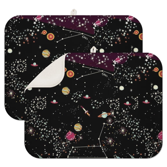 2pcs Spacecraft Kitchen Drying Mat Super Absorbent Microfiber Dish Pad Foldable Compact for Space Geeks