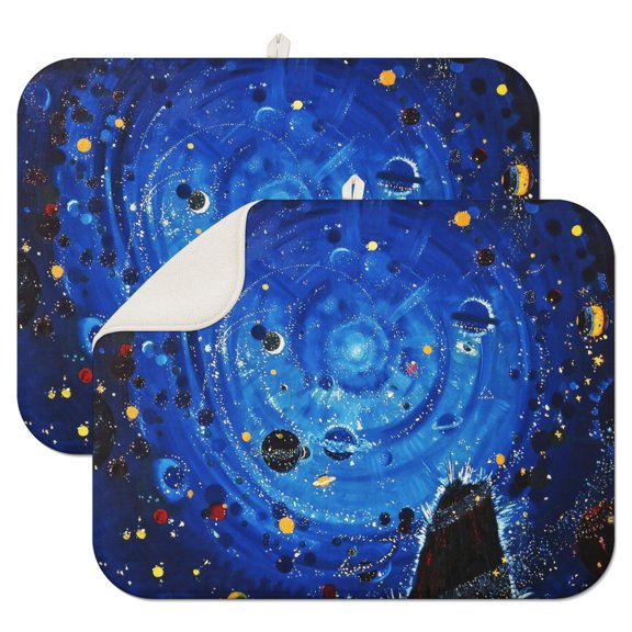 2pcs Spacecraft Kitchen Drying Mat Super Absorbent Microfiber Dish Pad Foldable Compact for Space Geeks