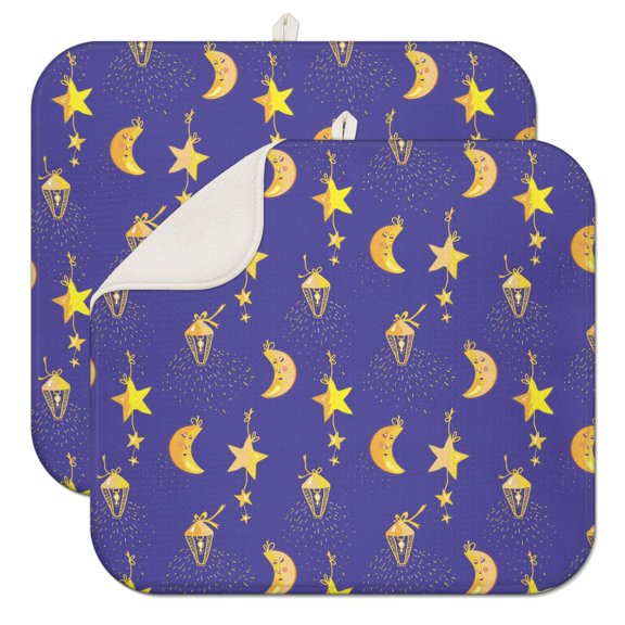 2pcs Spacecraft Print Kitchen Drying Mat Quick Dry Microfiber Pad Multi-Functional Countertop Protector