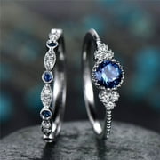 BLISS 2pcs Sparkling 925 Solid Sterling Silver Natural Gemstone Ring Set