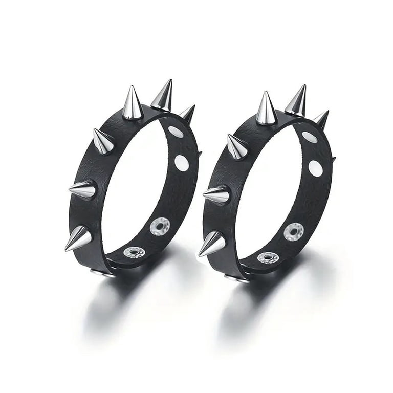2pcs Spiked Bracelet PU Leather Punk Y2K Goth Metal Adjustable