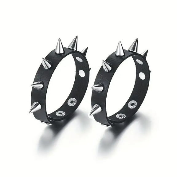 2pcs Spiked Bracelet PU Leather Punk Y2K Goth Metal Adjustable Wristband Emo