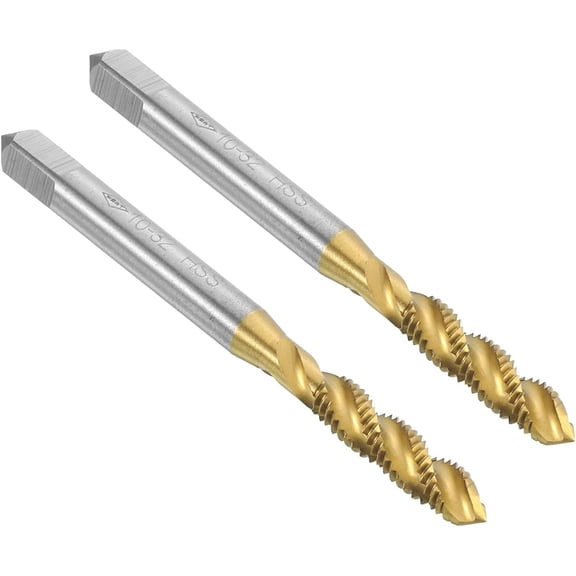 2pcs Spiral Flute Thread Taps, 10-32 UNF H2 Screw Threading Tap, Titanium Coated 6542 High Speed Steel Machine Tapping Tools for Machinist Repair