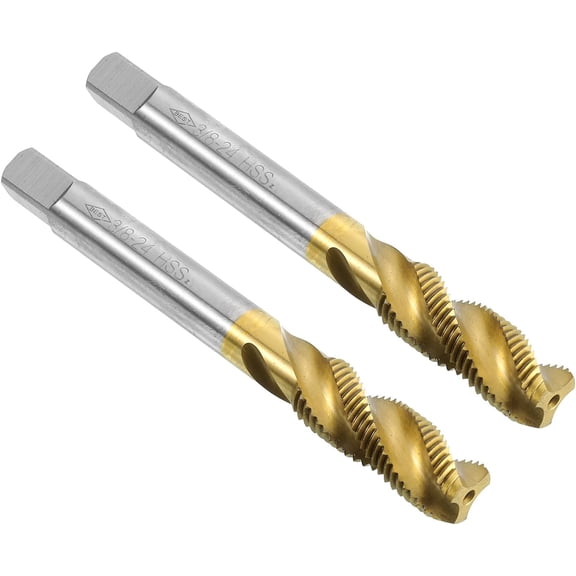 2pcs Spiral Flute Thread Taps, 3/8-24 UNF H2 Screw Threading Tap, Titanium Coated 6542 High Speed Steel Machine Tapping Tools for Machinist Repair