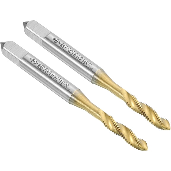 2pcs Spiral Flute Thread Taps, M3.5 x 0.6 H2 Screw Threading Tap, Titanium Coated 6542 High Speed Steel Machine Tapping Tools for Machinist Repair