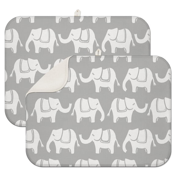 2pcs Spiritual Mandala Elephant Dish Mat Absorbent Foldable Microfiber Pad for Countertop & Sink