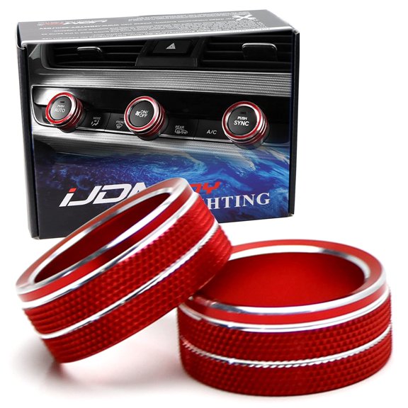 2pcs Sports Red Anodized Aluminum Stereo Audio Volume Control Switch Turner Ring Covers For 2018-2022 Honda Accord