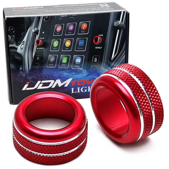 2pcs Sports Red Anodized Aluminum Stereo/Radio Volume & Tune Cover Rings, For Subaru 2020-up Legacy, Outback, 2022-up WRX or WRX STI