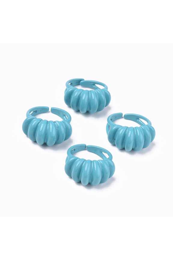 2pcs Spray Painted Alloy Cuff Rings Open Rings Cadmium Free & Lead Free Light Sky Blue Size 5 1/4(15.9mm)